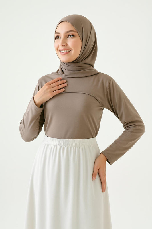 Sıfır Yaka Boyunluklu Kolluk - Kahve