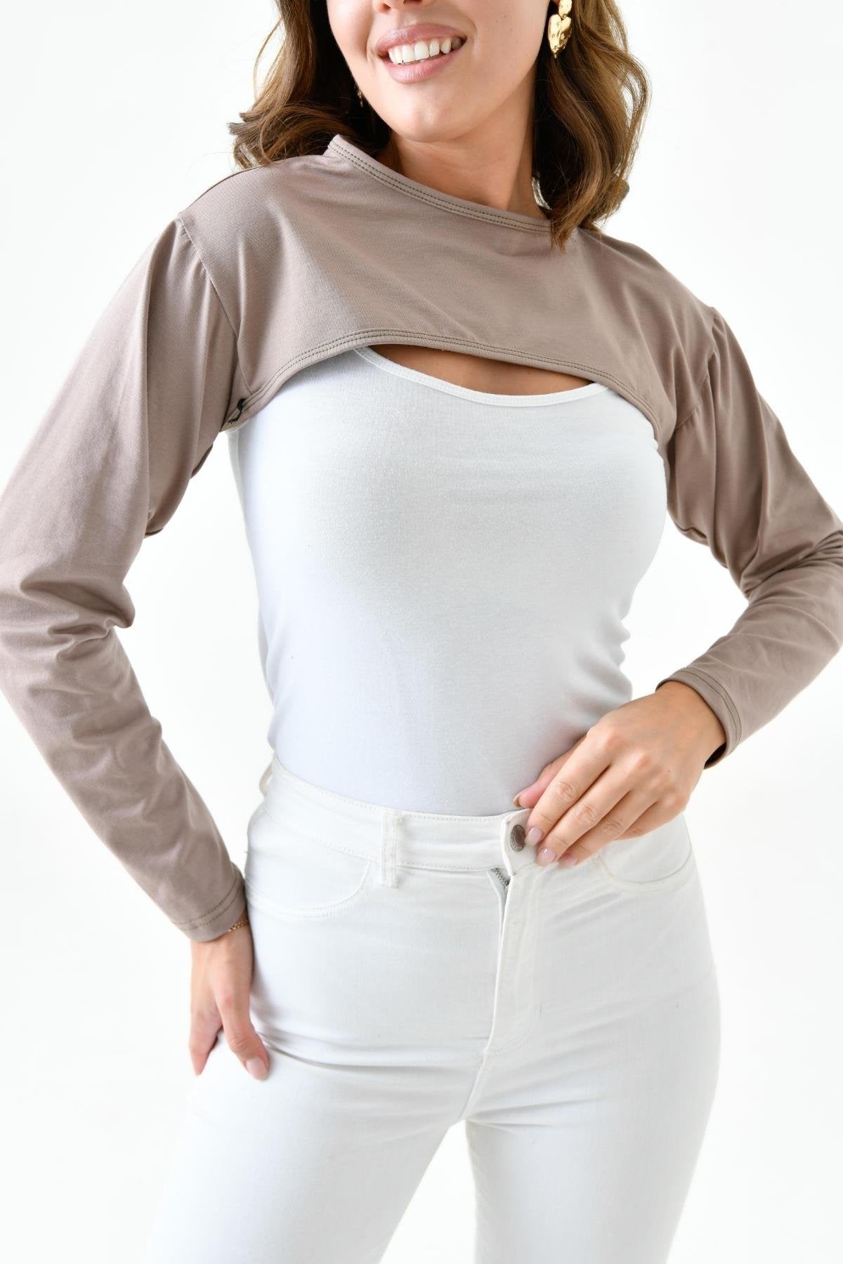 Crew Neck Neck Collar Armband - Brown