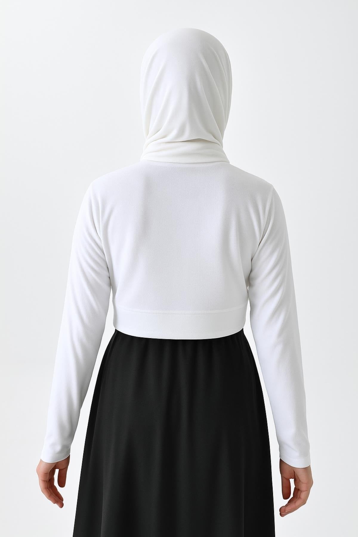 Uzun Kollu Crop Boyunluk - Beyaz