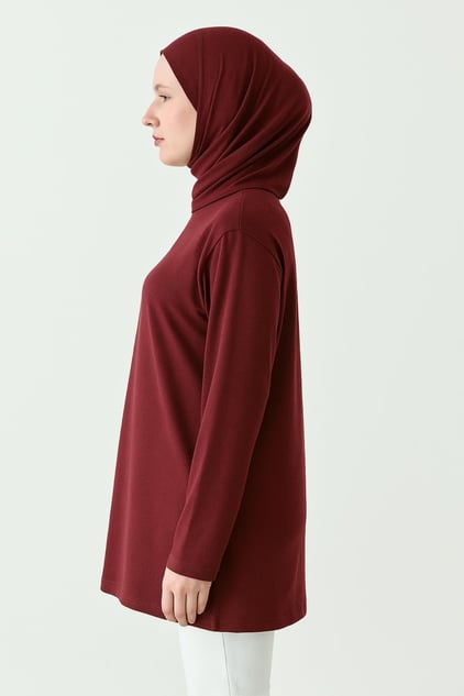 Uzun Kollu Tunik (Bandana Hediyeli) - Bordo
