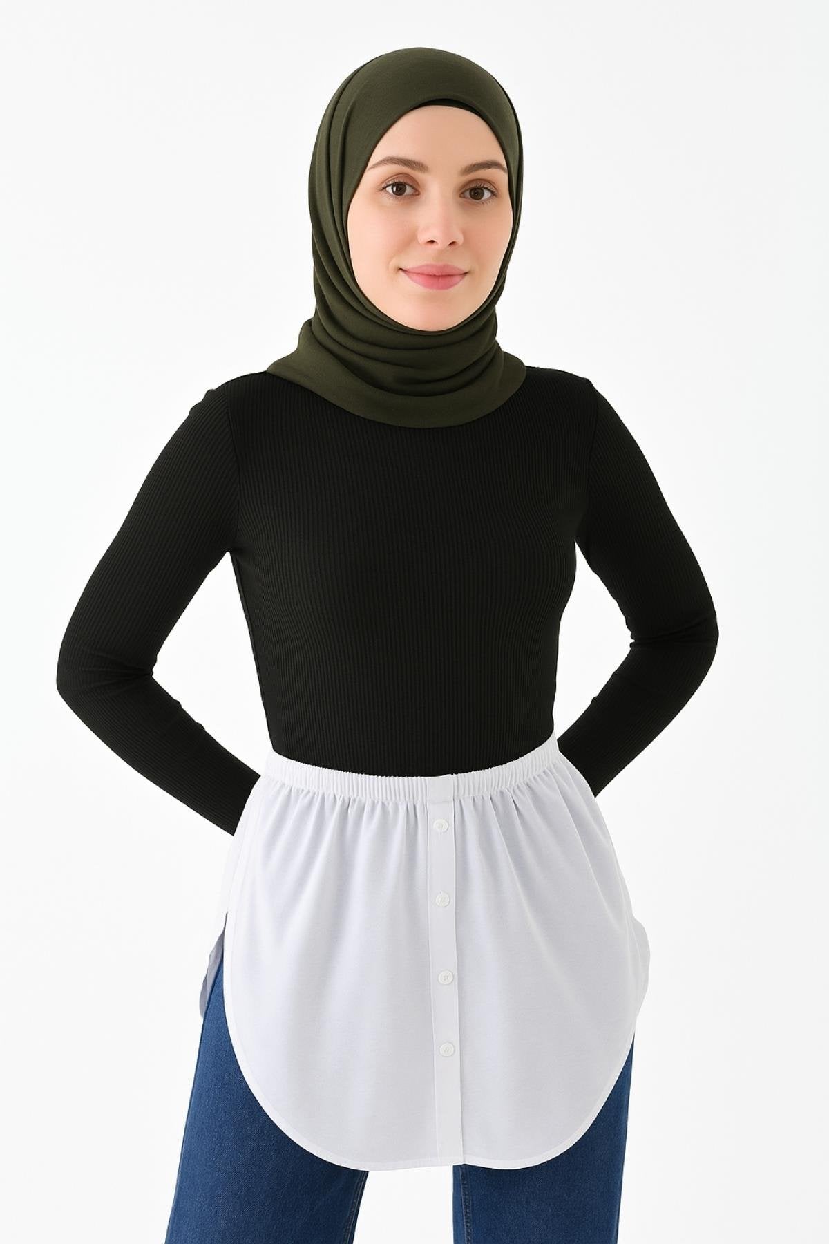 Yanları Açık Gömlek Etek - Beyaz