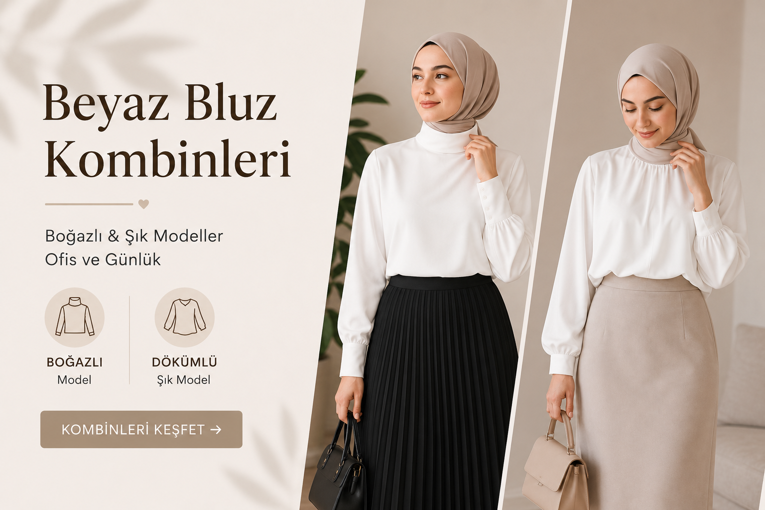 Beyaz Tesettür Bluz Kombinleri: Boğazlı ve Şık Modellerle Ofis ve Günlük