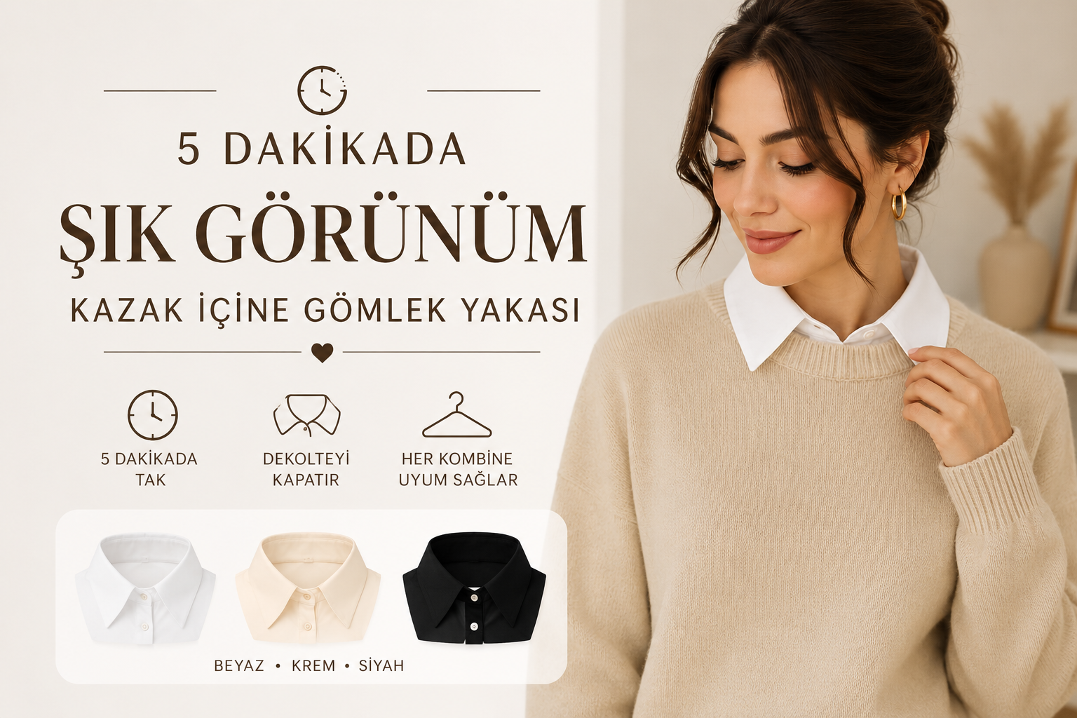 "Kazak İçine Gömlek Yakası: Sahte Yaka ile 5 Dakikada Şık Kombin"