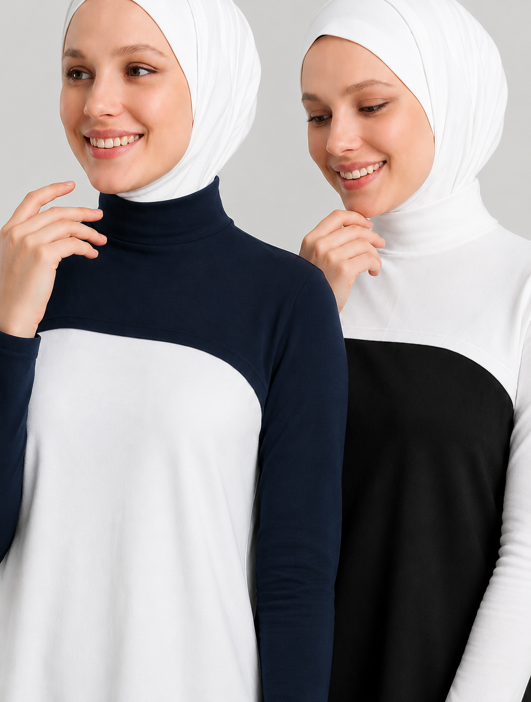 2'li paket beyaz lacivert penye boyunluklu kolluk yaka detay