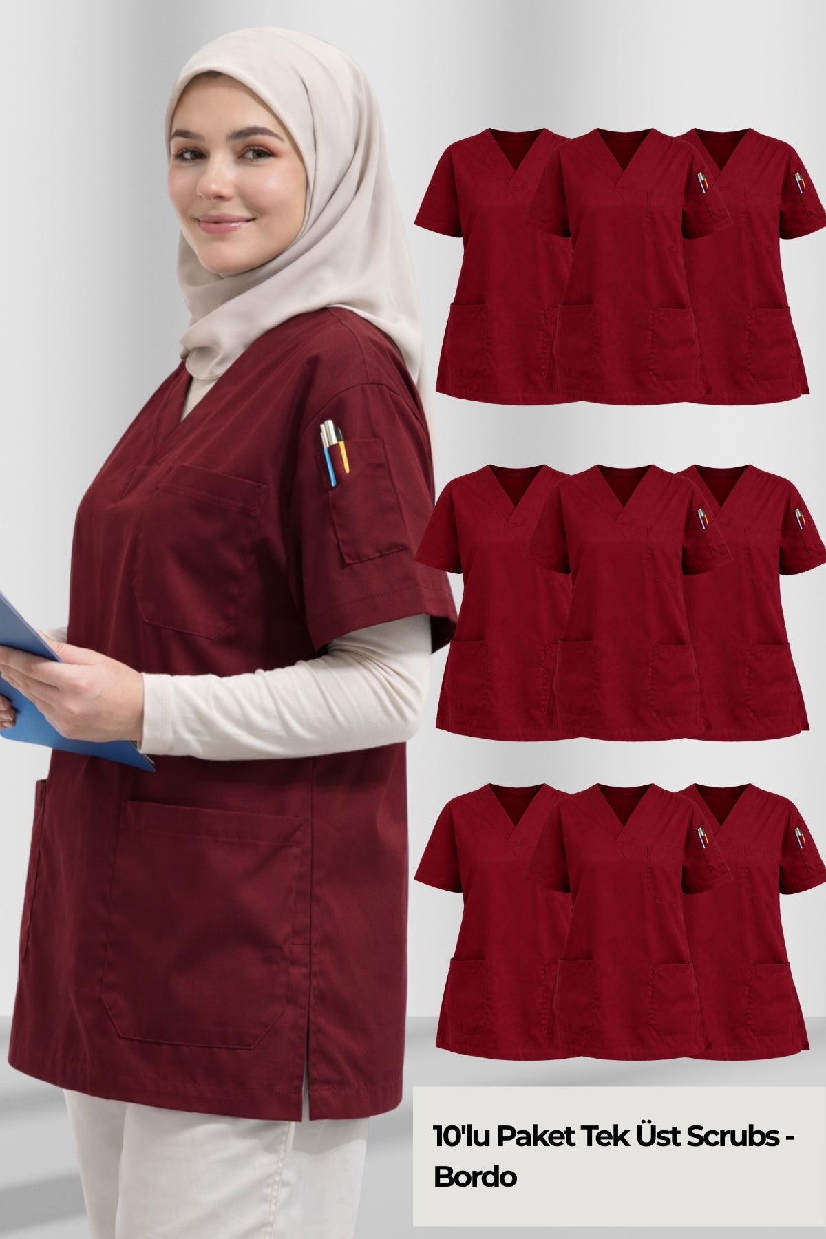 Kadın Scrubs Takım Seti | 10’lu Medikal Forma | Farklı Renk Seçenekleri