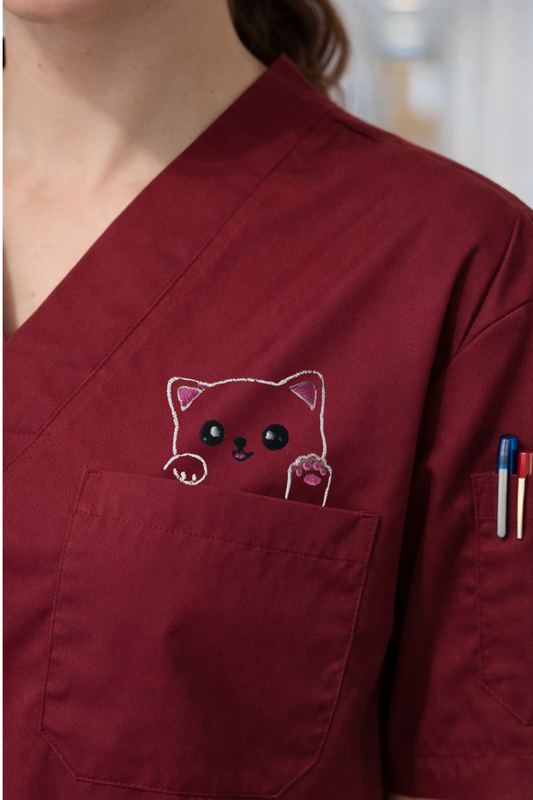 Pawline Premium Scrubs Forma Sevimli Kedi - Bordo