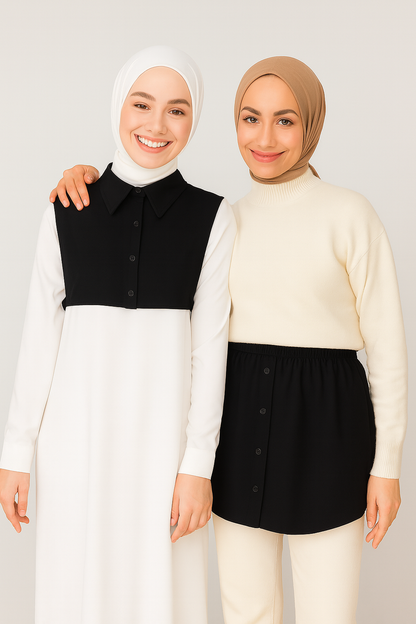 2'li Paket Gömlek Etek ve Gömlek Yaka Seti - Siyah