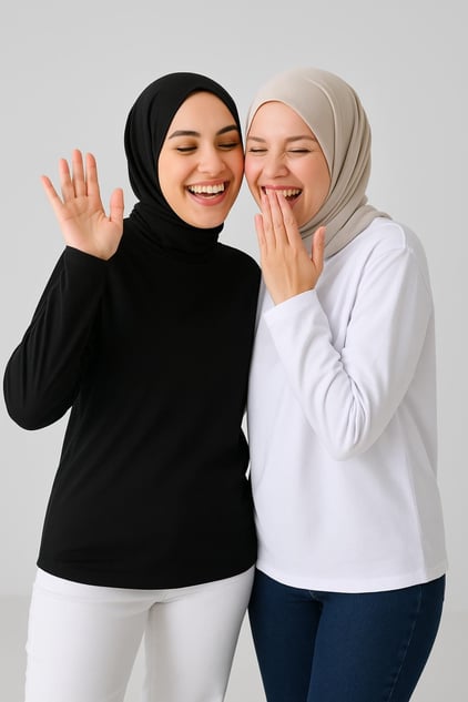 2'li Paket Balıkçı Yaka Uzun Kol Bluz - Siyah ve Beyaz