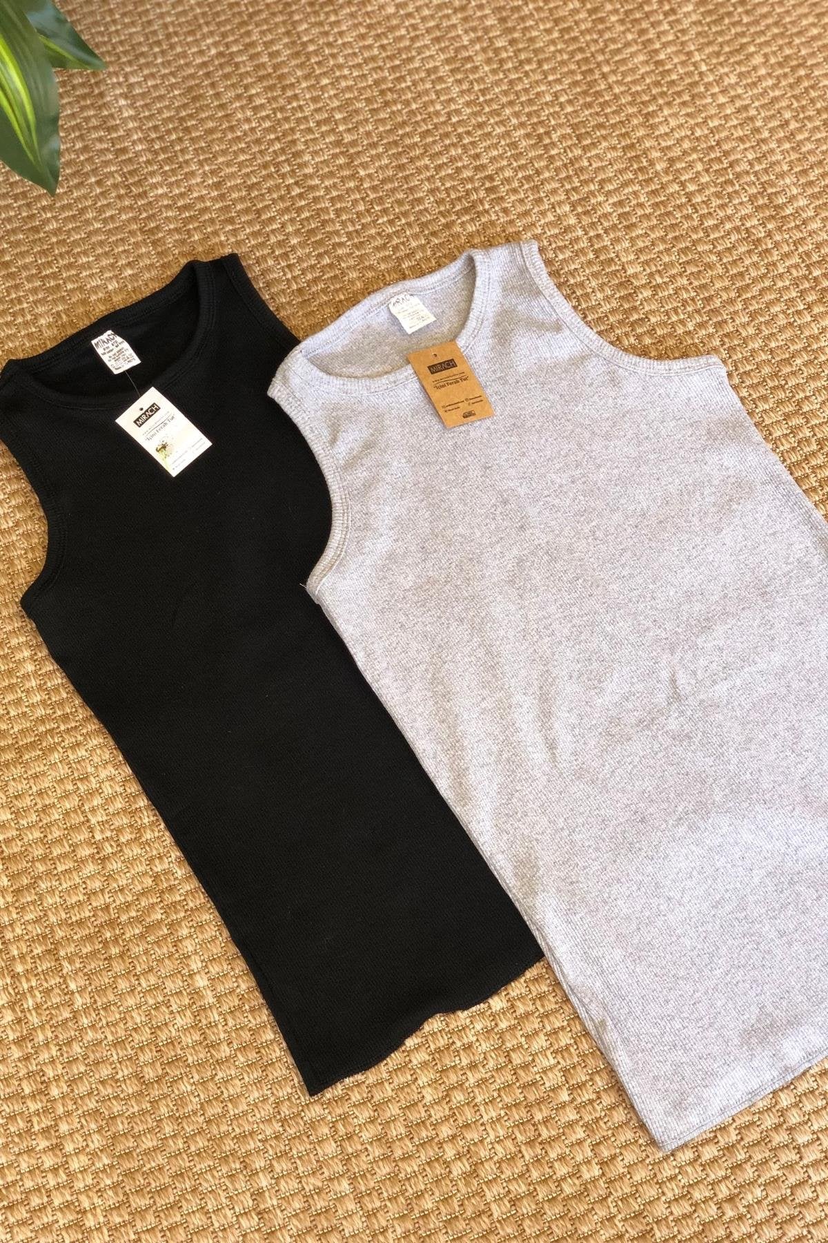 2'li Paket Fitilli Atlet Bluz - Gri ve Siyah