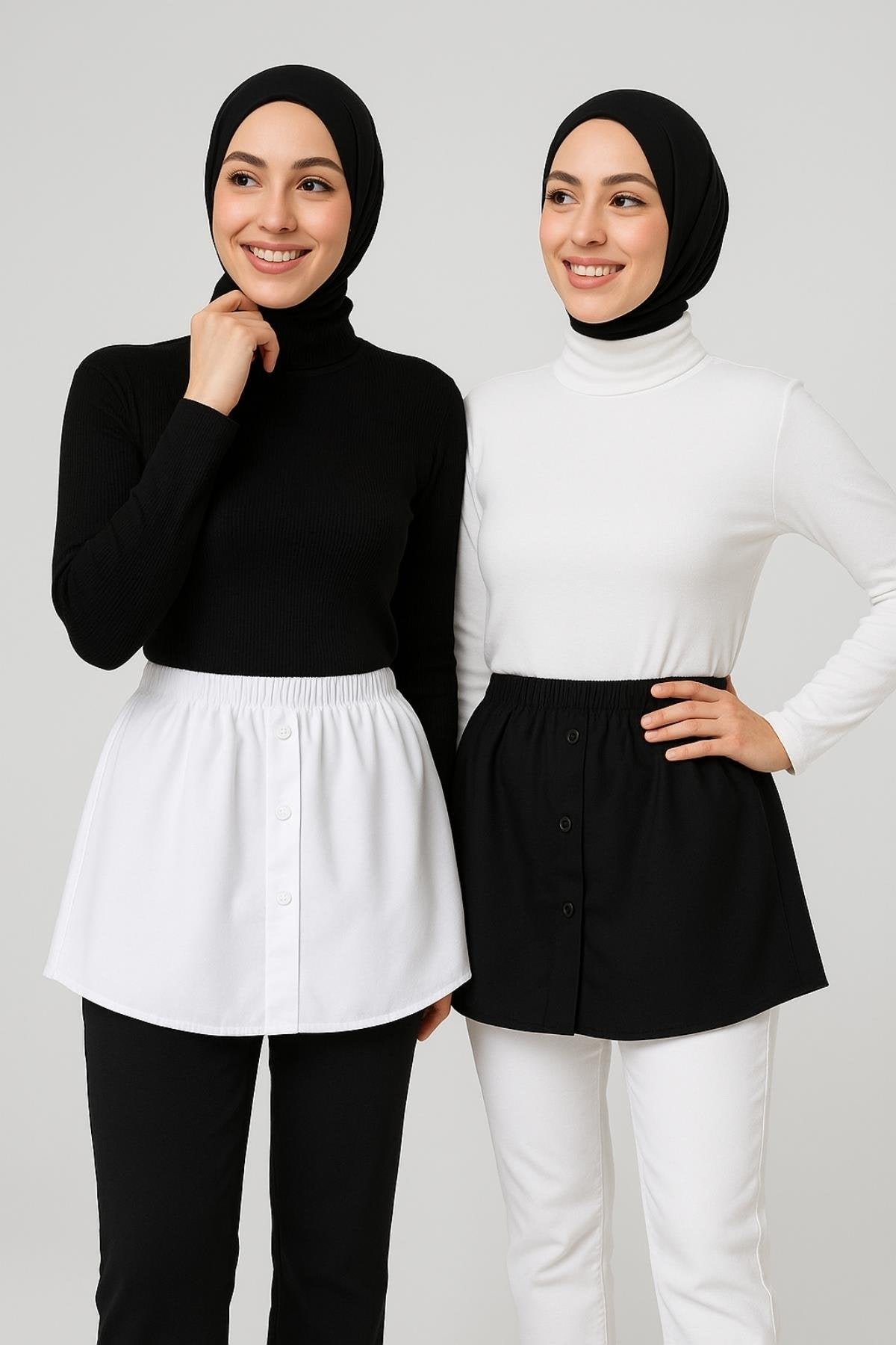 2'li Paket Gömlek Etek Seti - Siyah ve Beyaz