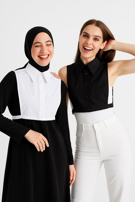 2'li Paket Gömlek Yakası Seti - Siyah ve Beyaz