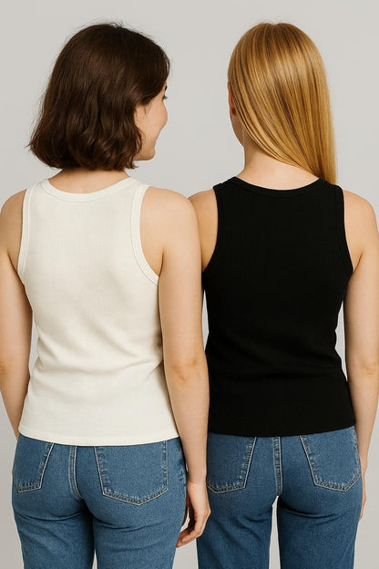 2'li Paket Kalın Askılı Fitilli Basic Atlet - Siyah ve Beyaz