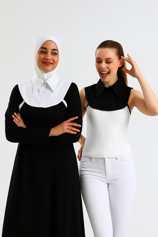 2'li Paket Mini Gömlek Yakası - Siyah ve Beyaz