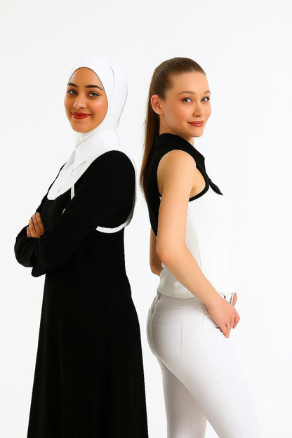 2'li Paket Mini Gömlek Yakası - Siyah ve Beyaz