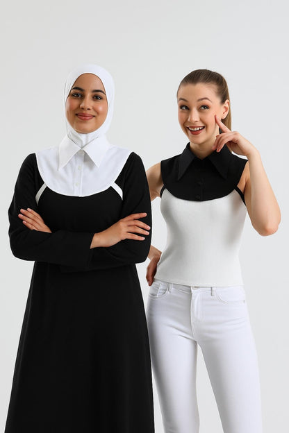 2'li Paket Mini Gömlek Yakası - Siyah ve Beyaz