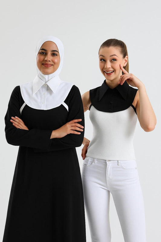 2'li Paket Mini Gömlek Yakası - Siyah ve Beyaz