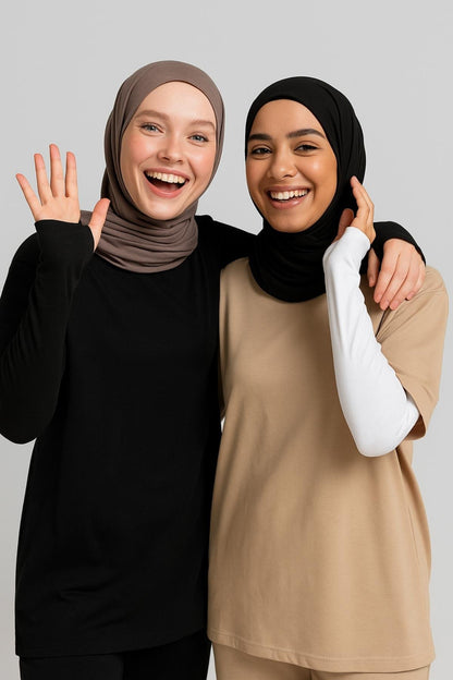2'li Paket Parmak Detaylı Lastikli Kolluk Seti - Beyaz ve Siyah