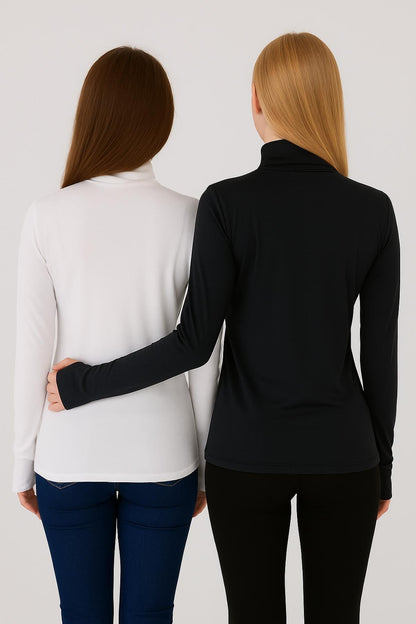 2'li Paket Parmaklı Bluz Seti - Siyah ve Beyaz