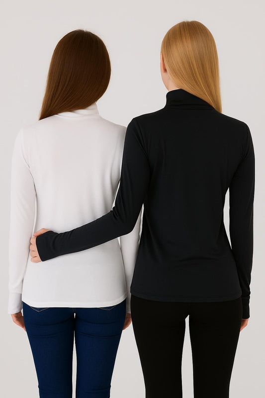 2'li Paket Parmaklı Bluz Seti - Siyah ve Beyaz