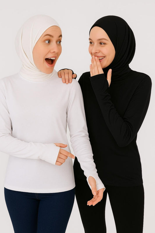 2'li Paket Parmaklı Bluz Seti - Siyah ve Beyaz