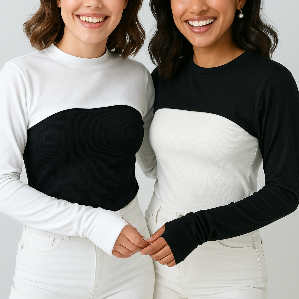 Kadın tesettür kolluk ve boyunluk seti – siyah kolluk ve beyaz boyunluk kombinasyonu