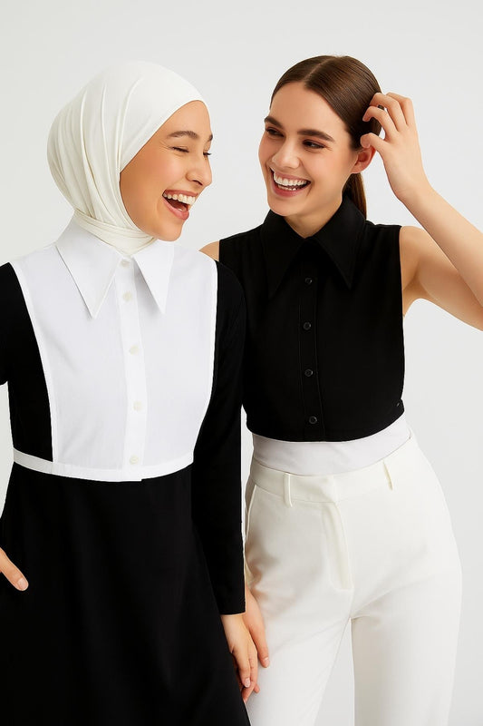 2'li Paket Sivri Gömlek Yakası Seti - Siyah ve Beyaz