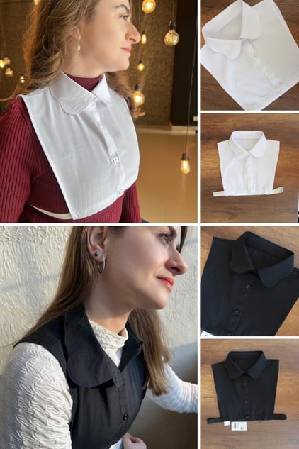 2'li Paket Zarif Papatya Model Gömlek Yakası - Siyah ve Beyaz