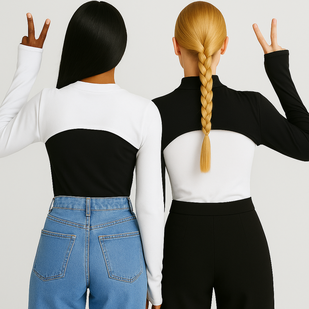 Siyah beyaz tesettür boyunluklu kolluk ile modern ve rahat stil