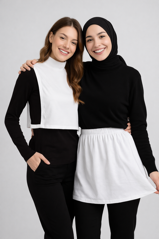 2-Pack White Slit Skirt and High-Neck Sleeveless Neckline Set