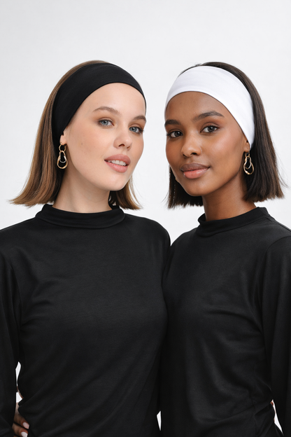 2'li Paket Geniş Bone Bandana - Siyah ve Beyaz