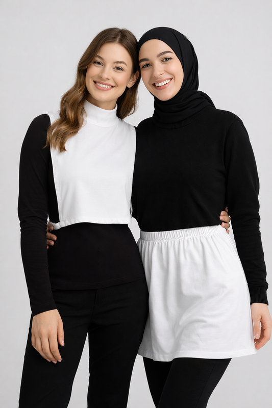 2-Pack White Slit Skirt and High-Neck Sleeveless Neckline Set