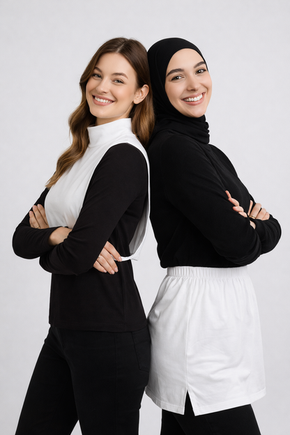 2'li Paket Beyaz Yırtmaçlı Etek ve Dik Yaka Kolsuz Boyunluk Seti