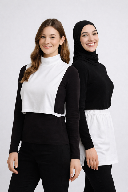 2'li Paket Beyaz Yırtmaçlı Etek ve Dik Yaka Kolsuz Boyunluk Seti