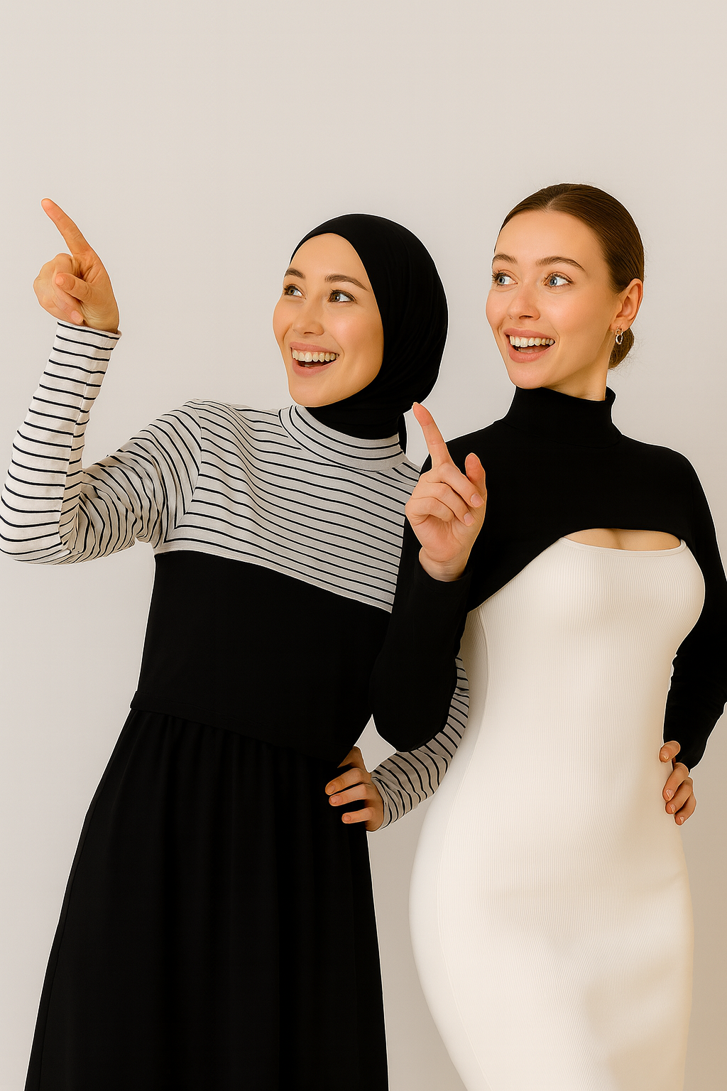 2'li Paket Dik Yaka Boyunluklu Kolluk Seti - Siyah ve Çizgili