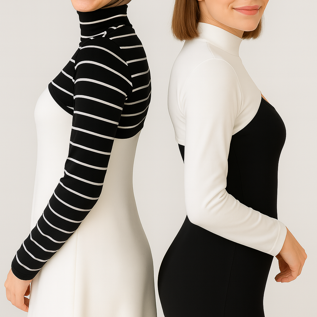 Tesettür kolluk boyunluk seti, kadın kolluk modelleri penye uzun kolluk siyah kolluk ve beyaz boyunluk detaylı ürün