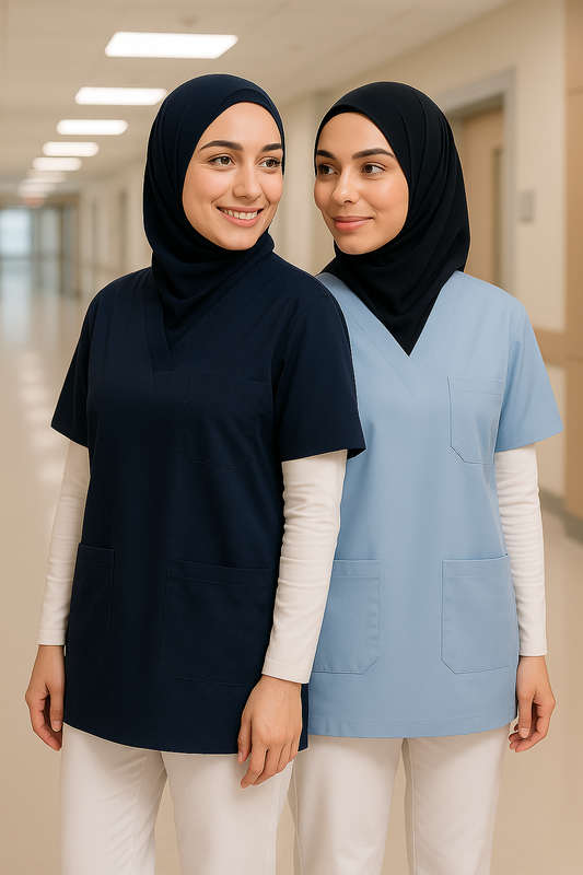 2'li Paket Tek Üst 4 Cepli Scrubs Forma - Lacivert ve Mavi
