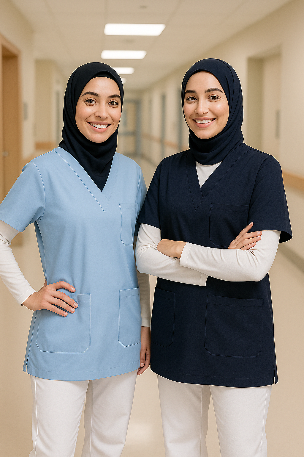 2'li Paket Tek Üst 4 Cepli Scrubs Forma - Lacivert ve Mavi