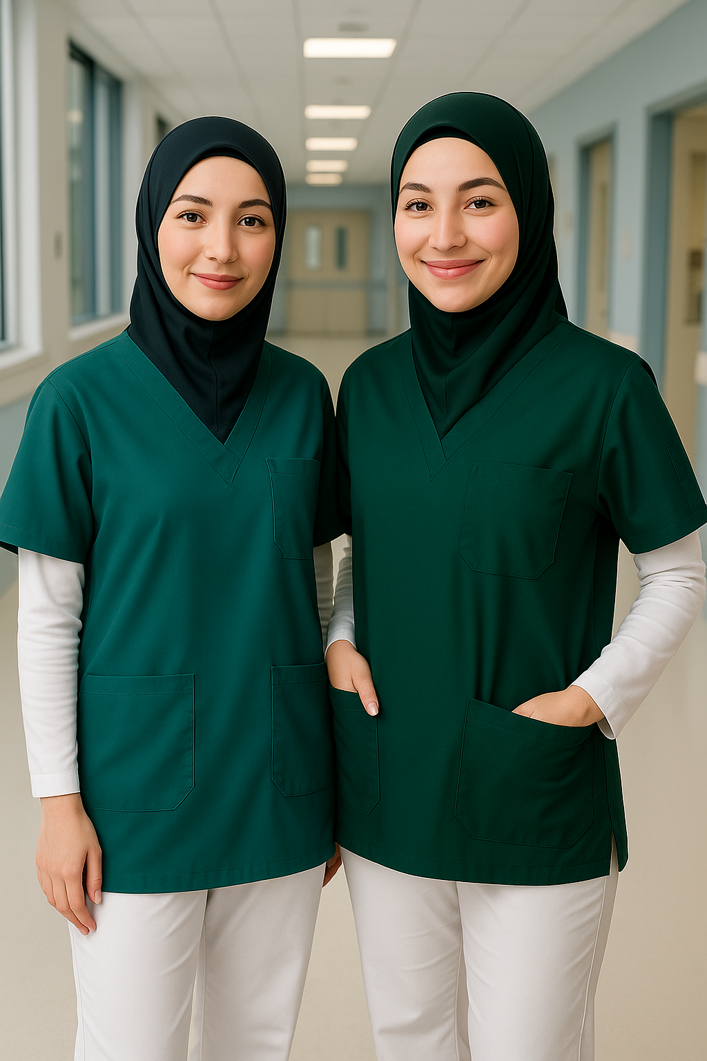 2'li Paket Tek Üst 4 Cepli Scrubs Forma - Petrol ve Yeşil