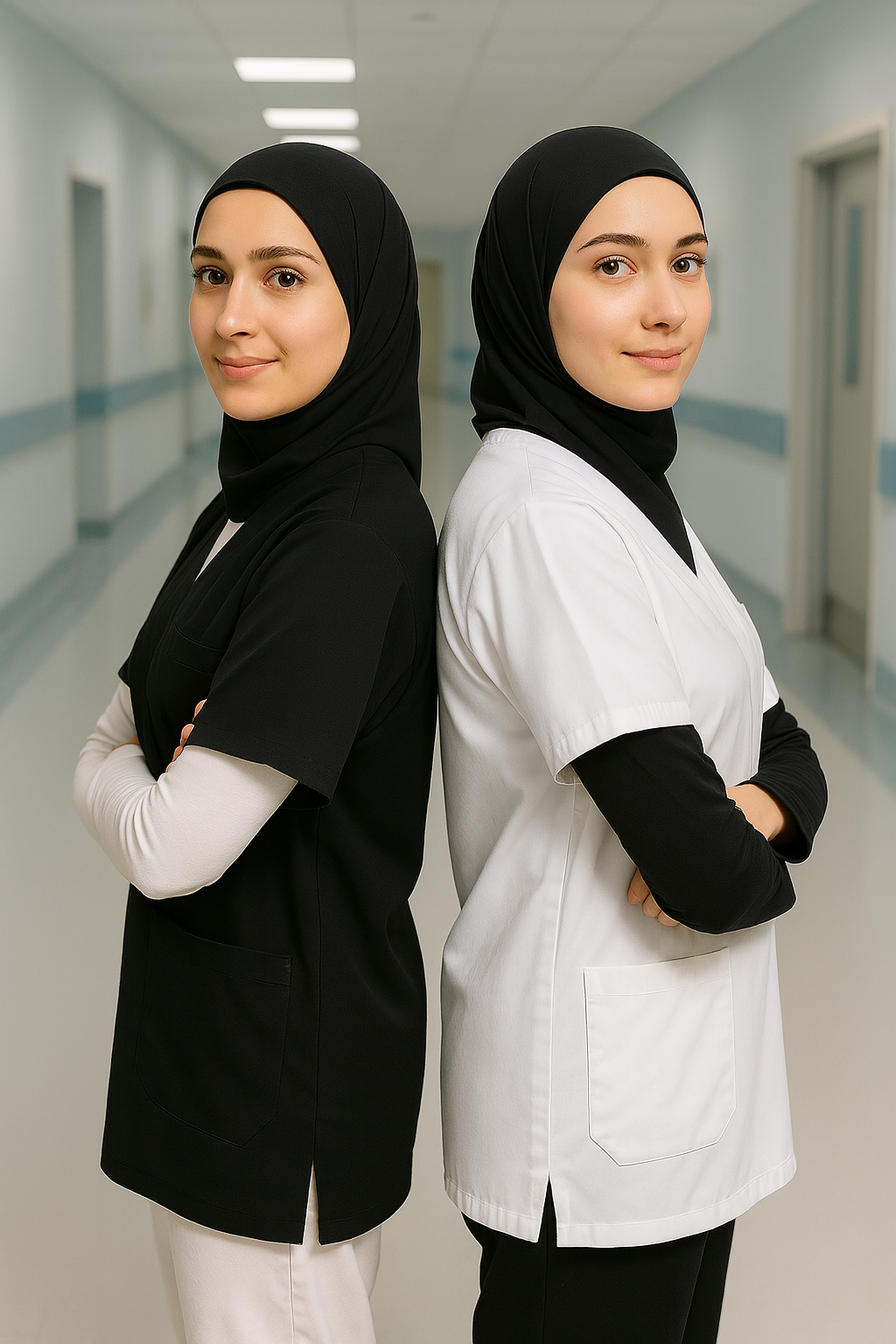 2'li Paket Tek Üst 4 Cepli Scrubs Forma - Siyah ve Beyaz