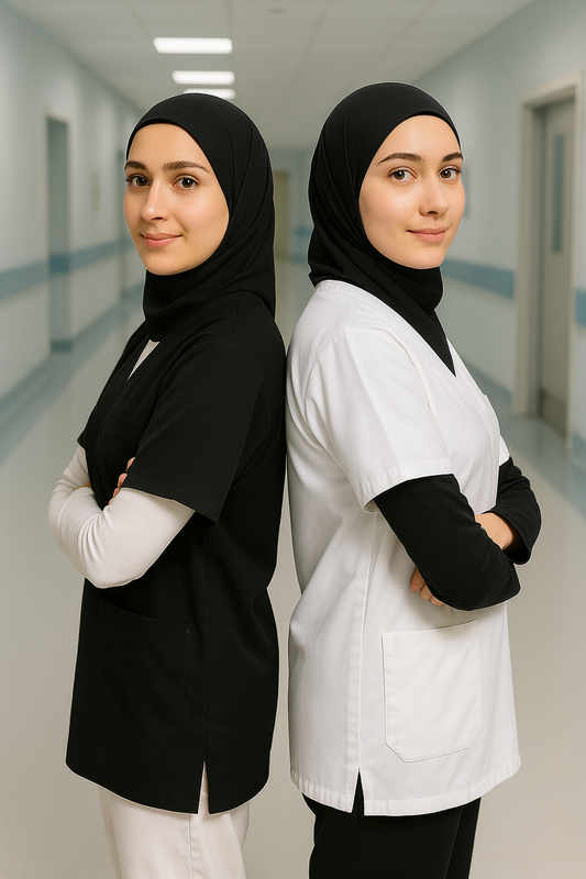 2'li Paket Tek Üst 4 Cepli Scrubs Forma - Siyah ve Beyaz