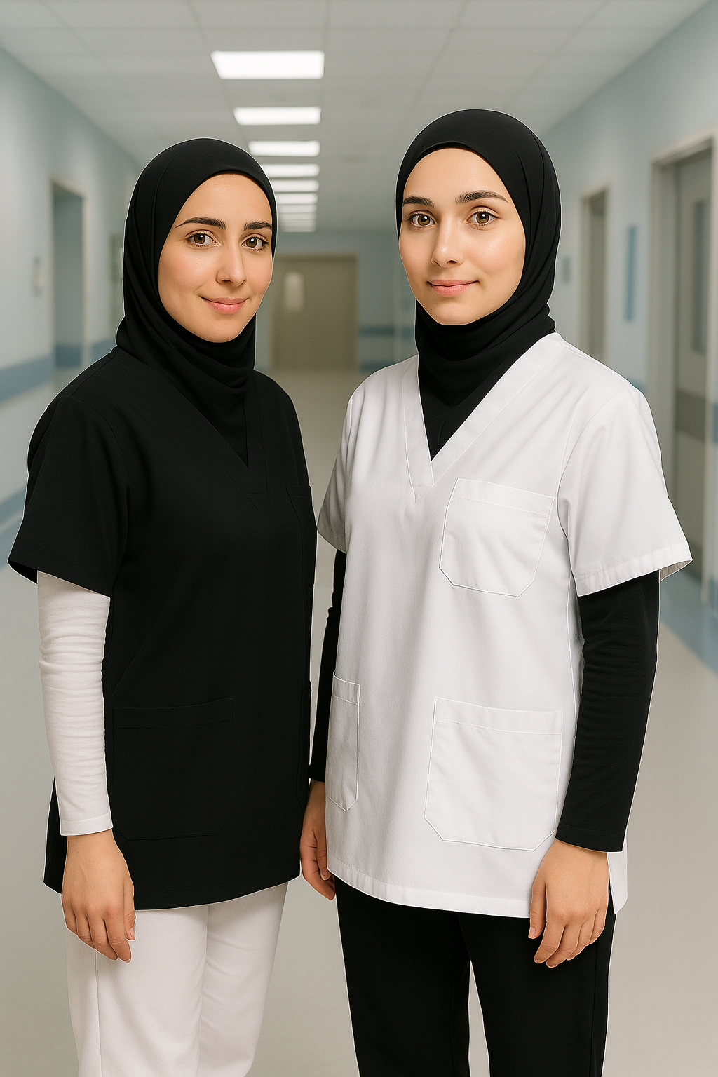 2'li Paket Tek Üst 4 Cepli Scrubs Forma - Siyah ve Beyaz