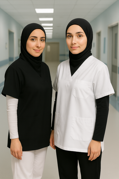 2'li Paket Tek Üst 4 Cepli Scrubs Forma - Siyah ve Beyaz