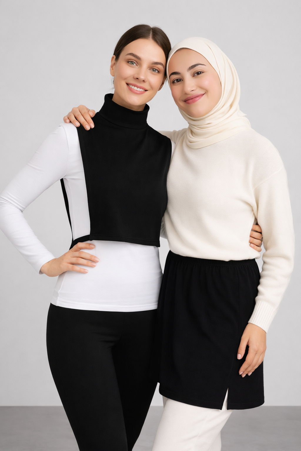 2-Pack Black Slit Skirt and High-Neck Sleeveless Neckline Set