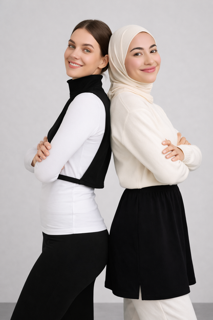 2-Pack Black Slit Skirt and High-Neck Sleeveless Neckline Set