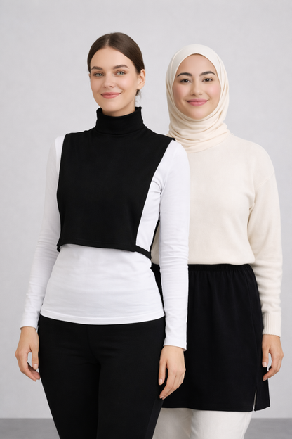 2-Pack Black Slit Skirt and High-Neck Sleeveless Neckline Set