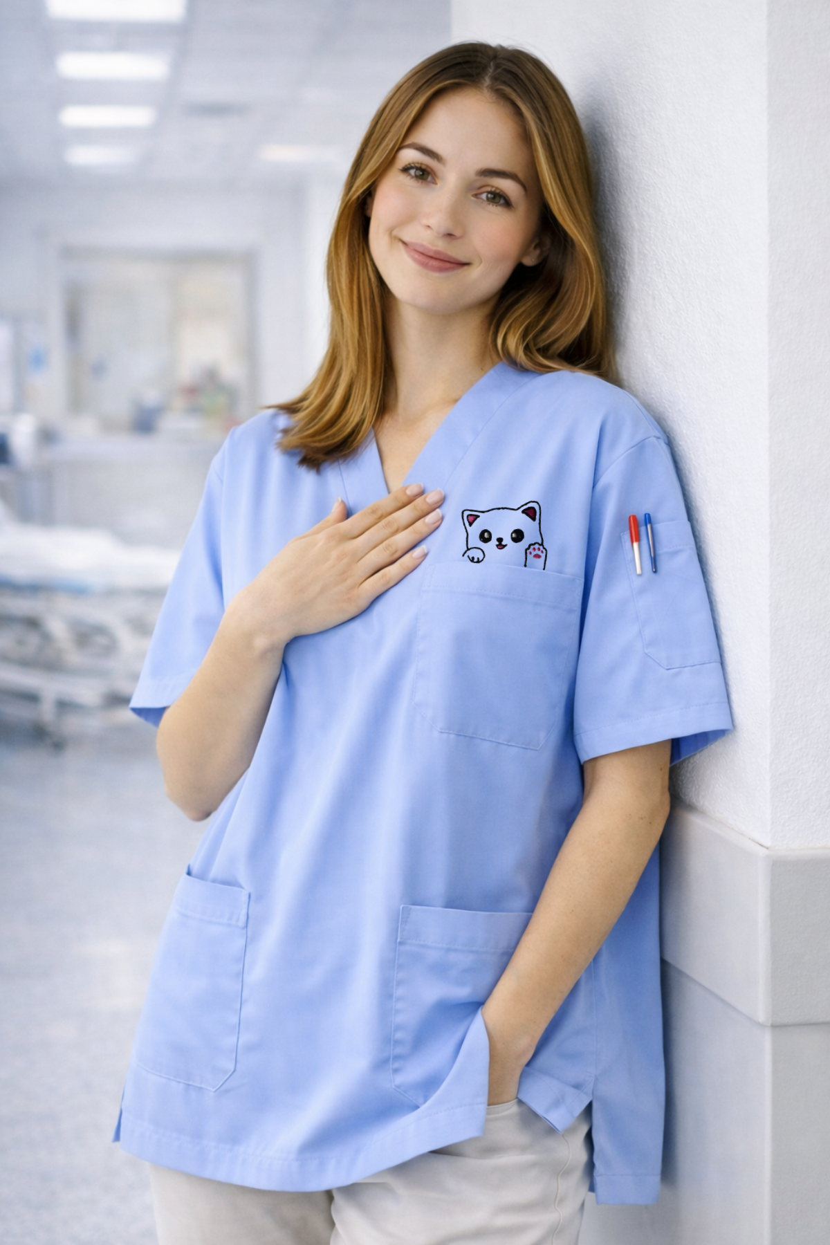 Pawline Premium Scrubs Forma Sevimli Kedi - Bordo