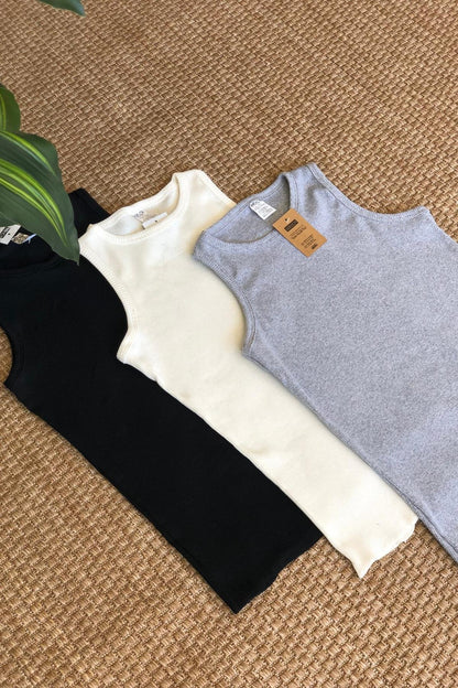 3'lü Paket Kalın Askılı Fitilli Basic Atlet - Siyah, Beyaz ve Gri