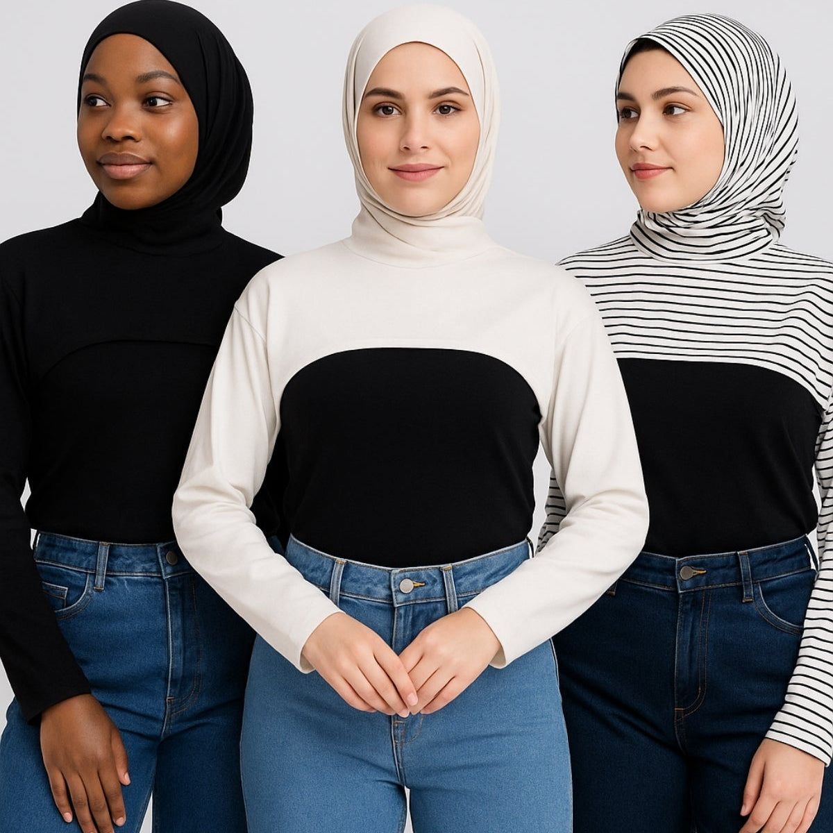 Beyaz kolluk tesettür kombinleri için ideal boyunluk modeli