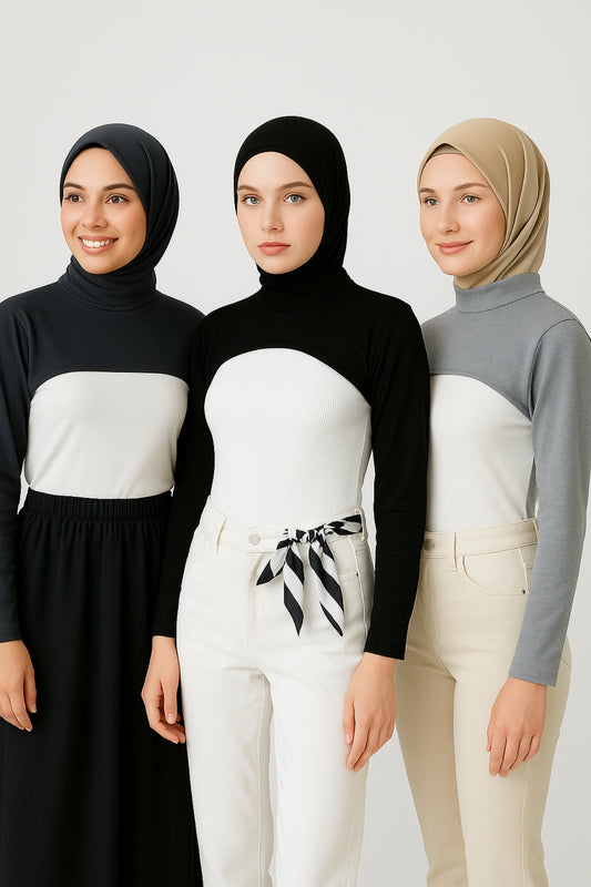 3'lü Set Dik Yaka Boyunluklu Kolluk - Siyah, Antrasit, Gri
