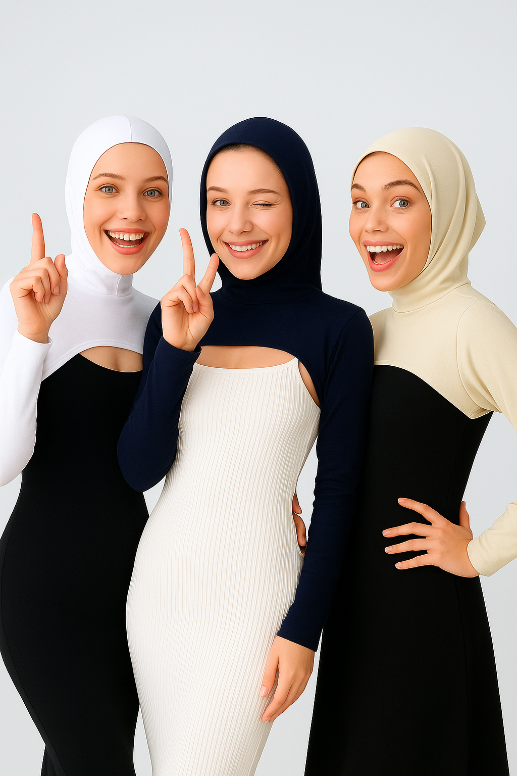 3'lü Set Boneli Boyunluklu Kolluk - Beyaz, Bej ve Lacivert